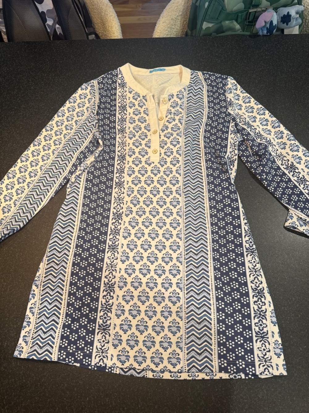 J. McLaughlin Navy and Cream Printed Tunic Dress